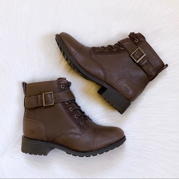 UGG Jaidyn Grizzly Leather Cozy Combat Boots - Picture 2 of 9